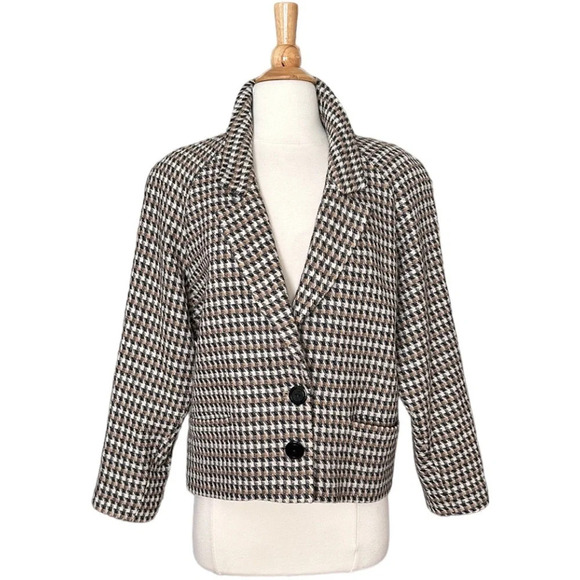Vintage Jackets & Blazers - DAVID MERYL Vintage 80s Wool Blazer Jacket Houndstooth Academia Cropped, Size 6